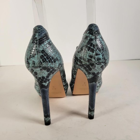 Coach SHAWNA Teal Green Blue Snake Leather Peep Toe Pumps SHAWNA Women Size 6.5 - Picture 7 of 14